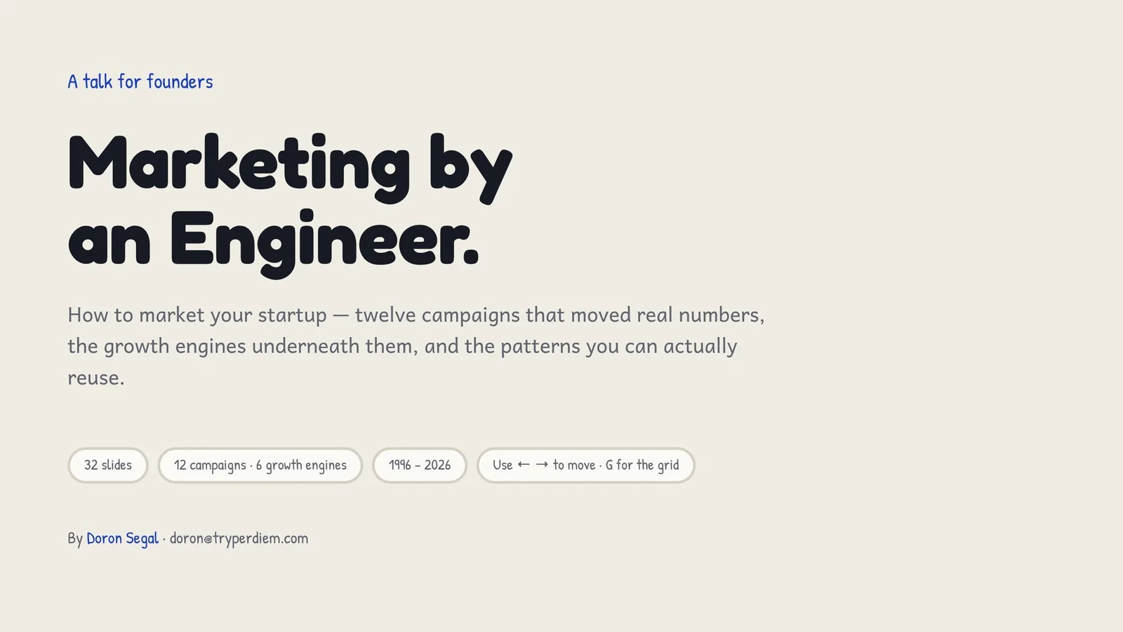 Title slide: Marketing by an Engineer